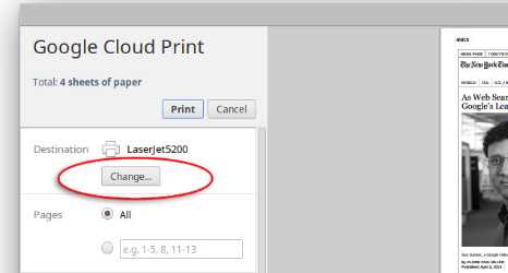 Google Cloud Print change printer button display