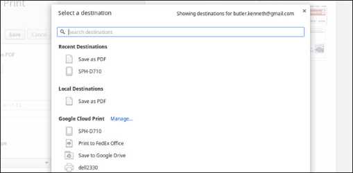Google Cloud Print, change printer list, display
