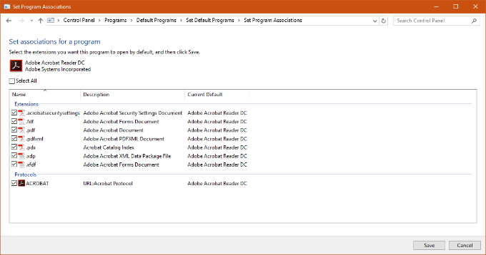 Windows 7 set associations page display