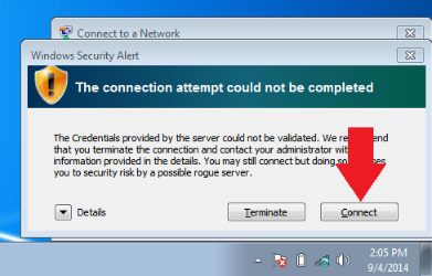 Windows security alert page, connect button display Windows security alert page, connect button display