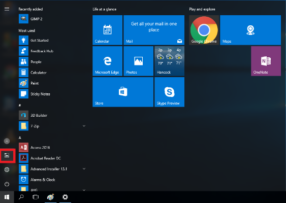 Start button option, file explorer button display Start button option, file explorer button display