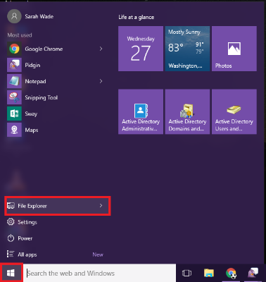 Start button option, file explorer button display